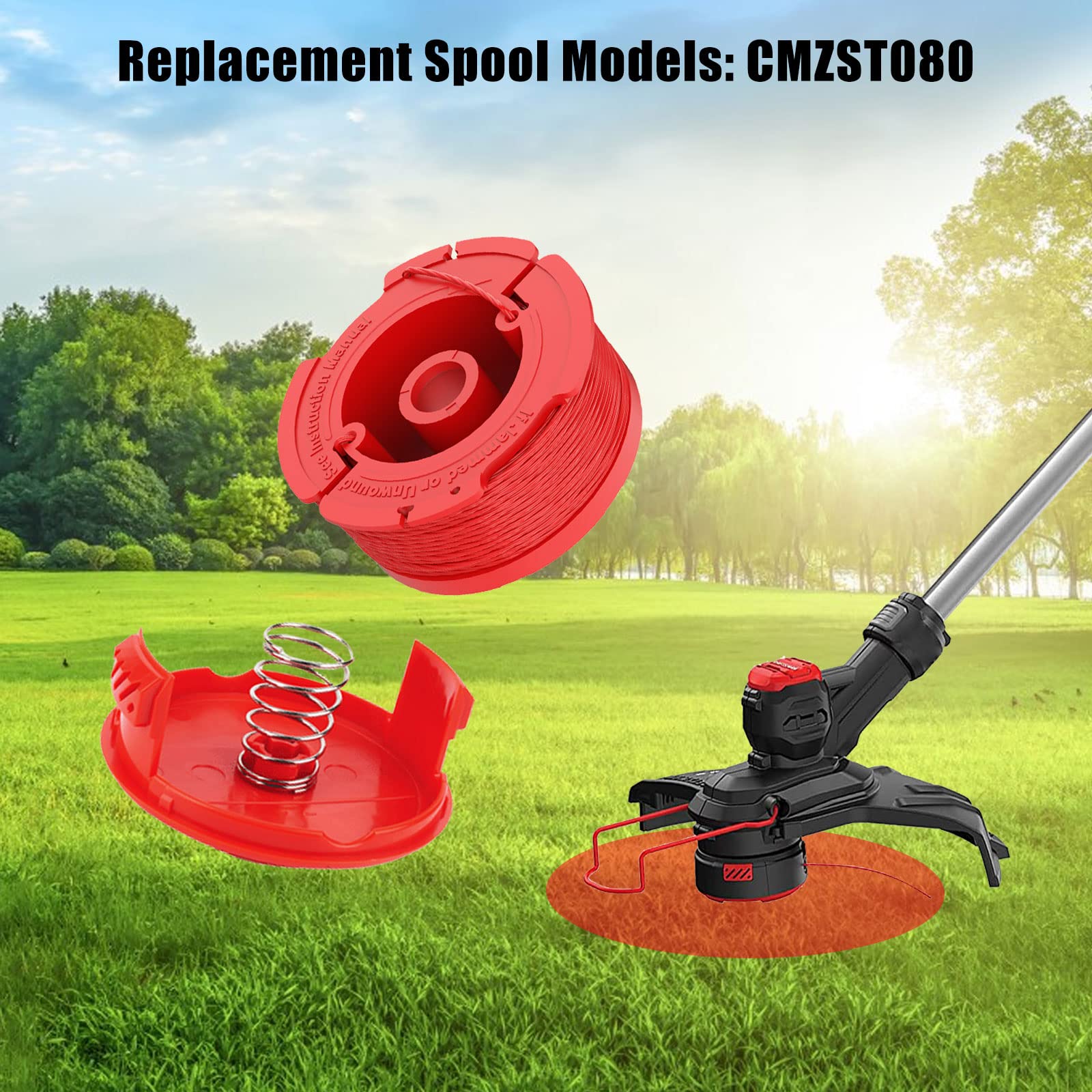 Line - Carrete de repuesto para cortacésped de 20 pies y 0.08 pulgadas, carrete de repuesto para cortacésped de alimentación automática, compatible con Crafts-Man CMZST0803 (8 bobinas + 2 tapas)