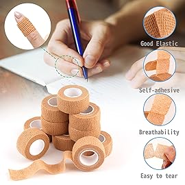 24 Pack Self Adherent Cohesive Wrap Bandages 1 Inches X 5 Yards,First Aid Tape, Elastic Self Adhesive Tape, Athletic, Sports wrap Tape, Bandage Wrap for Sports, Wrist, Skin Colour Athletic Tape