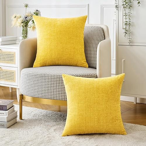 Miniatura 5 de MIULEE Paquete de 2 fundas de almohada para sofá de 20 x 20 pulgadas, fundas de almohada de felpilla amarilla suave para sofá, sala de estar, fundas