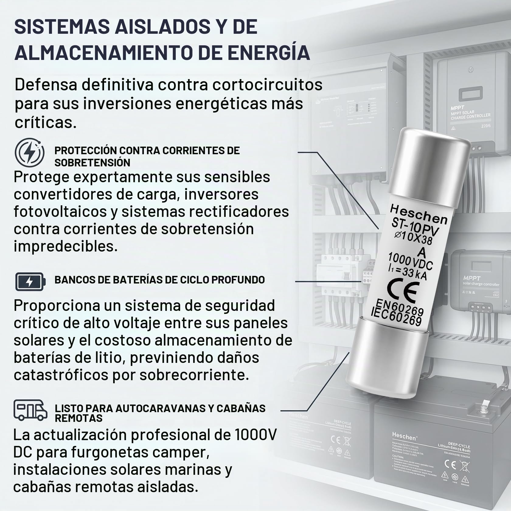 Heschen ST-10PV Pack de 10 Fusibles Solares PV 32A 1000V DC | TÜV 10x38mm gPV Fusible Fotovoltaico para Caja de Conexiones e Inversor, 33kA, IEC 60269-6