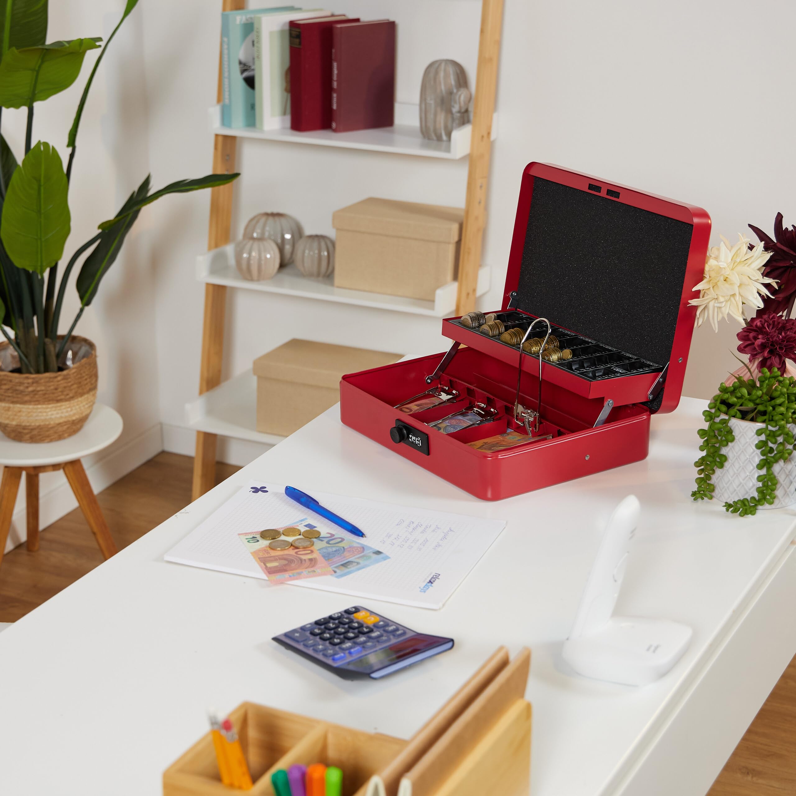 Cassetta Portavalori Rossa Con Vassoio Portamonete - Serratura Di Sicurezza, Dimensioni 200x160x90mm - Foto 7