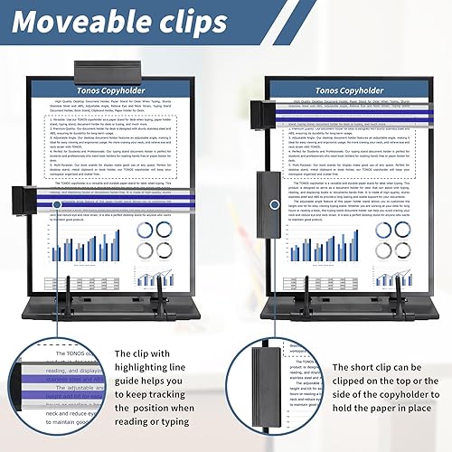 Miniatura 6 de TONOS Soporte de papel para documentos, soporte de documentos de calidad para escritorio, soporte de papel para escritorio al escribir, soporte
