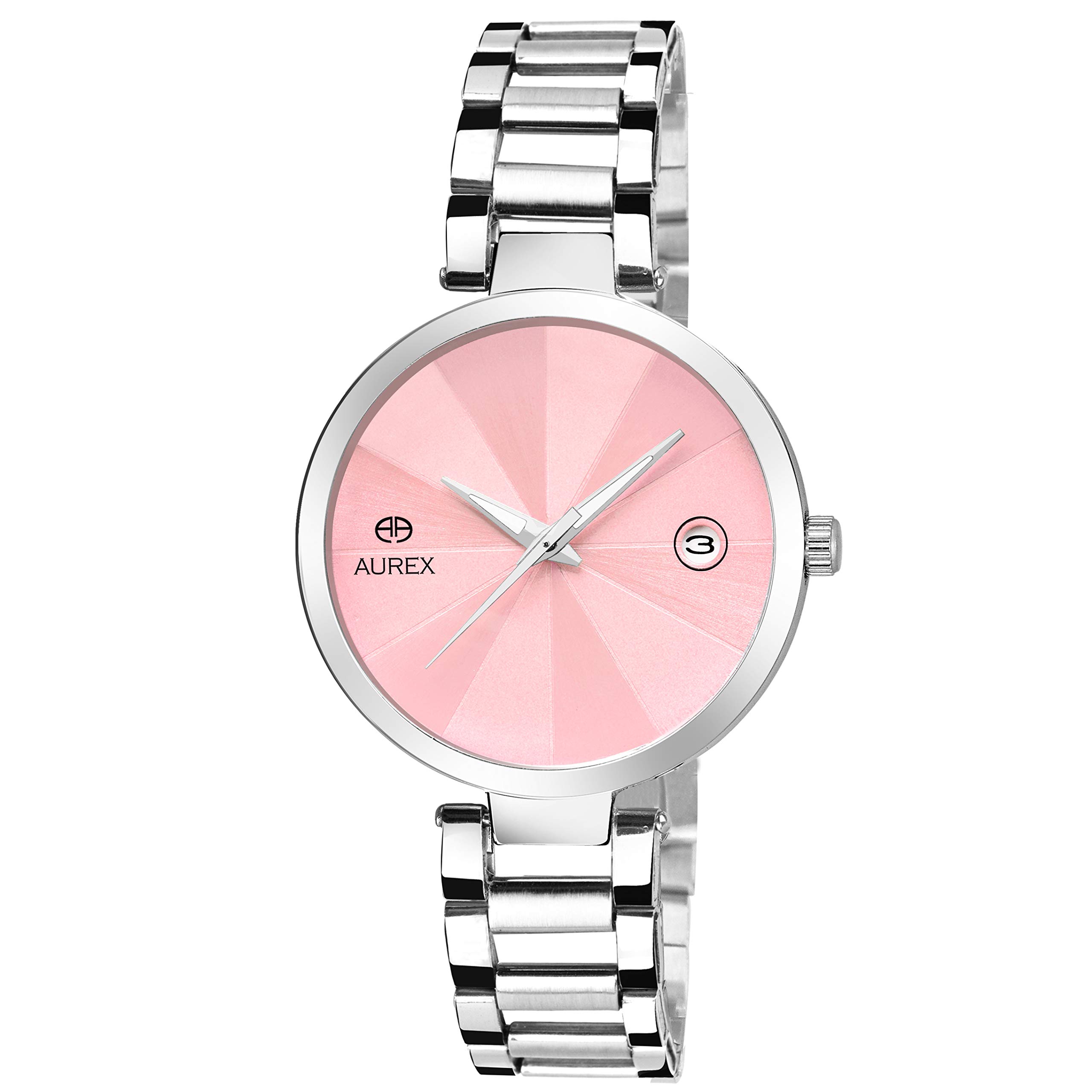 AUREX Round Shaped Date Functioning Stainless Steel Analog Pink Dial Womens Bracelet Watch (AX-LR549-PKC) (B08DKB9F1S) Amazon Price History, Amazon Price Tracker