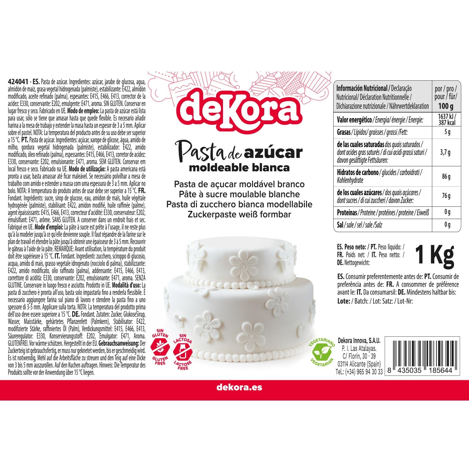Dekora Cobertura para Tartas de Pasta de Modelar Fondant 1 kg