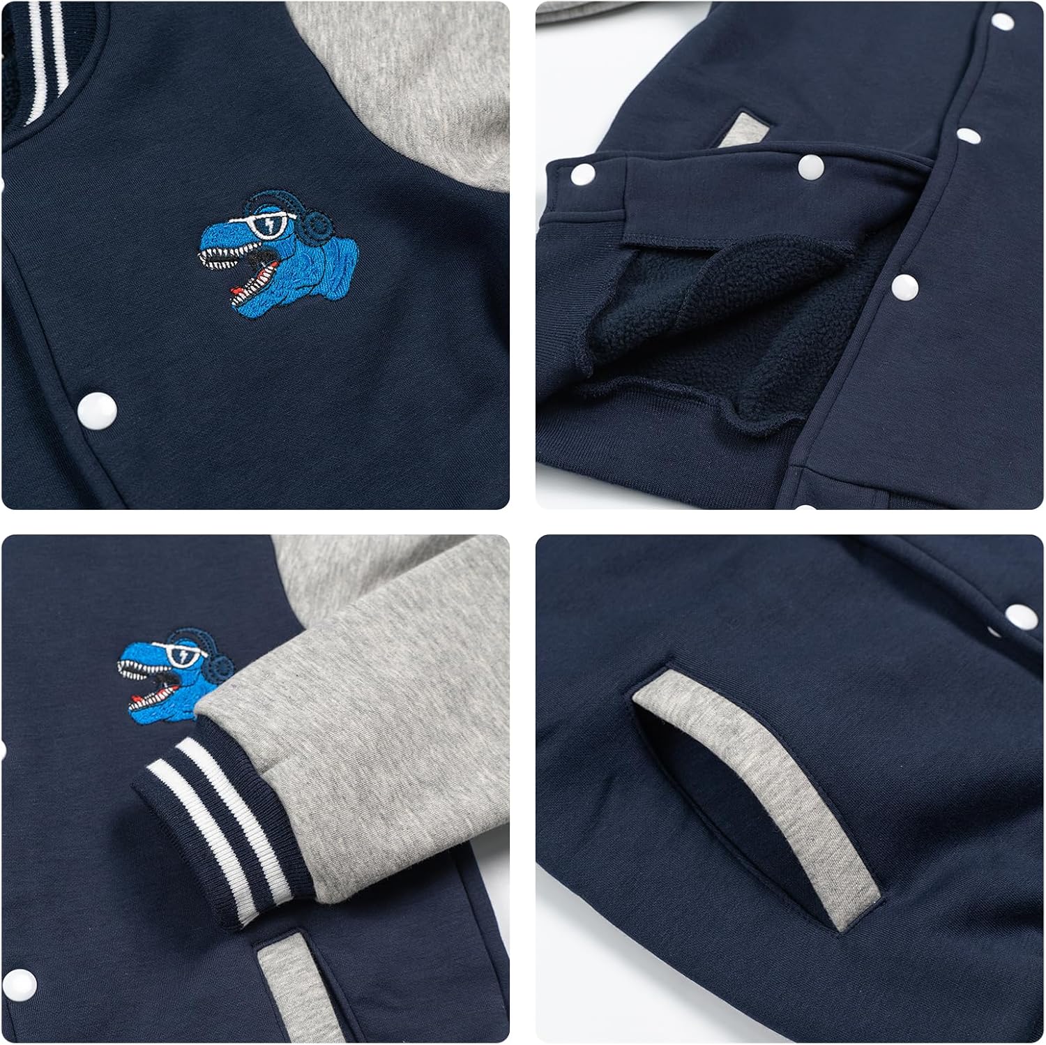 Volunboy Kids Baseball Jacket Varsity Letterman Coat Fall Winter Fleece Bomber Vintage Outerwear - Image 4