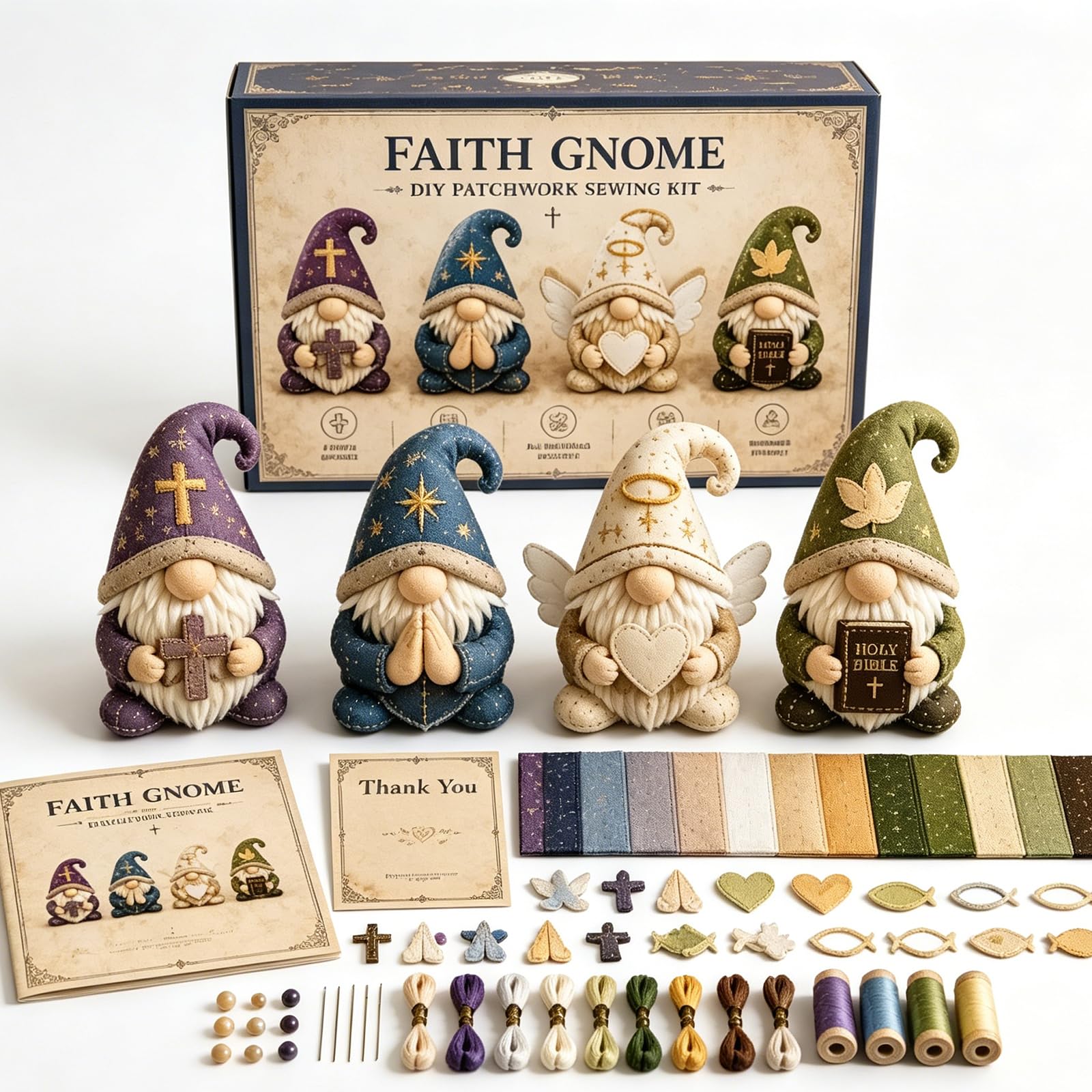 Cozy Gnome DIY Patchwork Kit, Gnome Sewing Kit for Adults, DIY Fabric 3D Gnome Craft Kit, Hand Patchwork Craft Kit with Pre Cut Fabric, Thread, Needles, Gift Craft Lovers and Home Decor (#G)