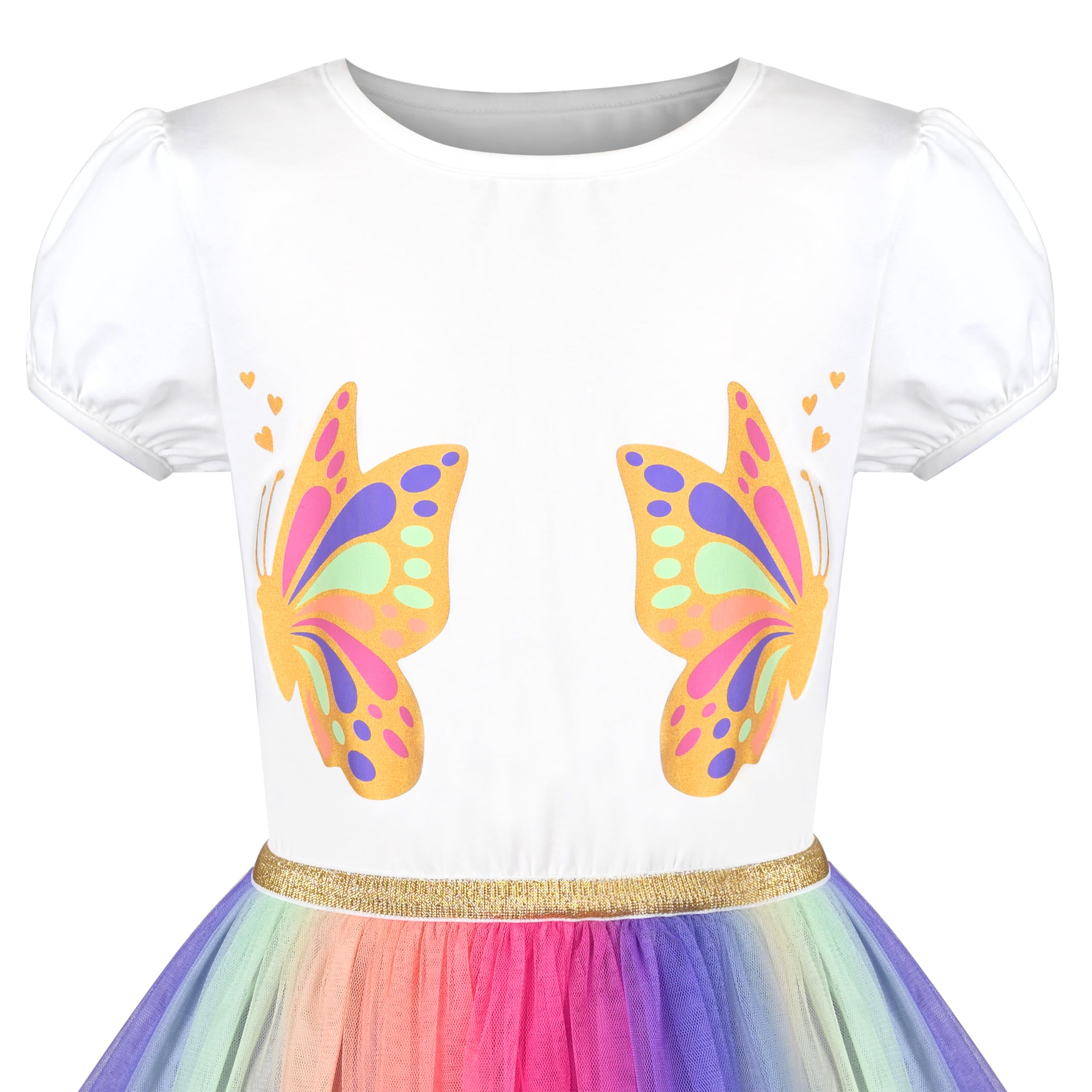 Robe Fille Jupe en Tulle Arc-en-ciel Manches Courtes Anniversaire Fête