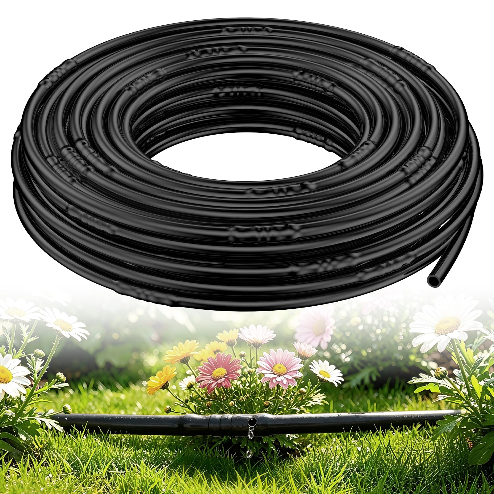 Pawfly 6.35 mm Irrigation Dripline Tubing (15 m Roll), Irrigation Dripline Tubing with 15 cm Emitter Spacing, Emitter Tubing Polyethylene Drip Line, Black Distribution Tubing Drip Irrigation Hose