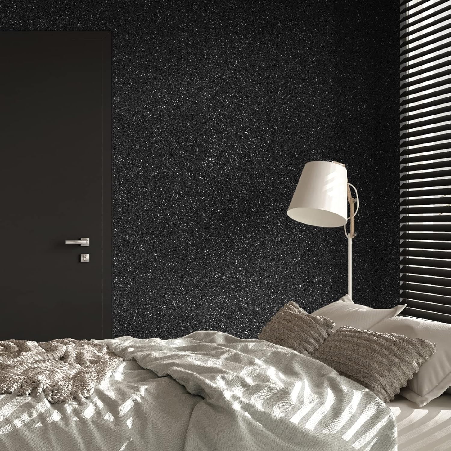 VEELIKE 15.7''x354'' Black Glitter Peel and Stick Wallpaper Sparkle Glitter Wallpaper Self Adhesive Black Contact Paper for Cabinets Shelves Walls Removable Glittery Vinyl Fabric for Bedroom Bathroom