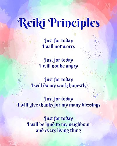 Reiki Principles Wall Art Prints - Unframed 8x10 in - Mandala Design Posters for Home Decoration - Pictures with Inspirational Quotes for Bedroom