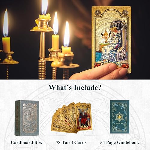 Miniatura 9 de Tarot Cards 78 baraja de tarot de aluminio dorado de lujo con libro guía, tarot de PVC, duradero, impermeable, resistente a las arrugas, cartas de