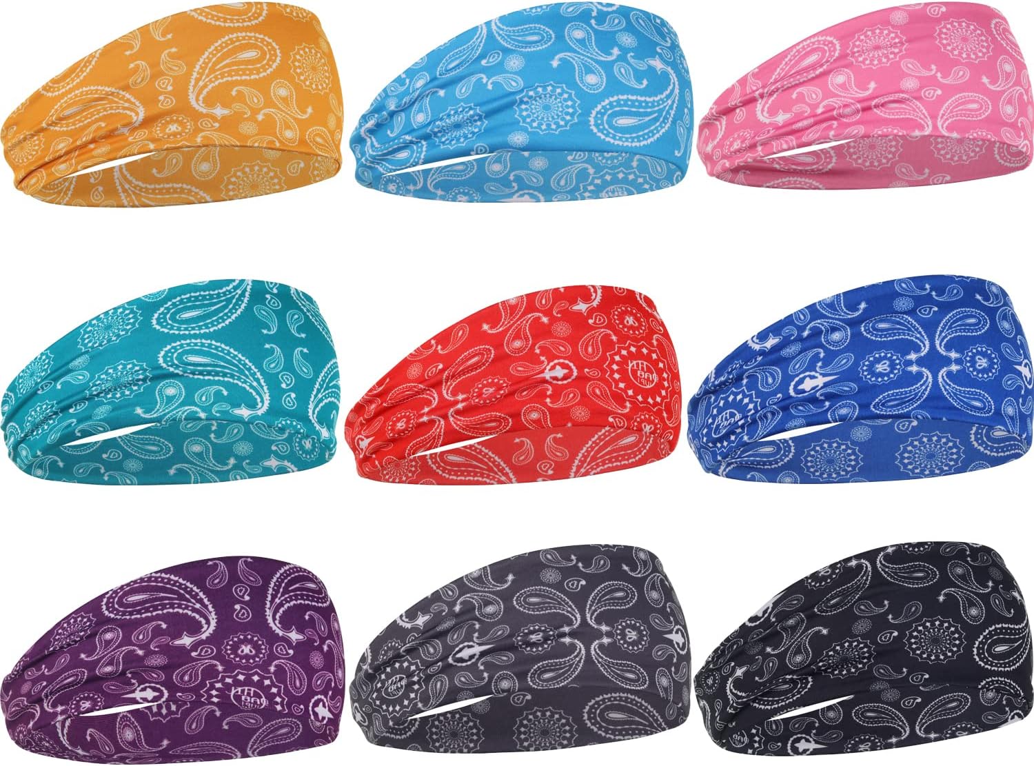 9pcs Mens Running Headbands Moisture Wicking Workout Wide