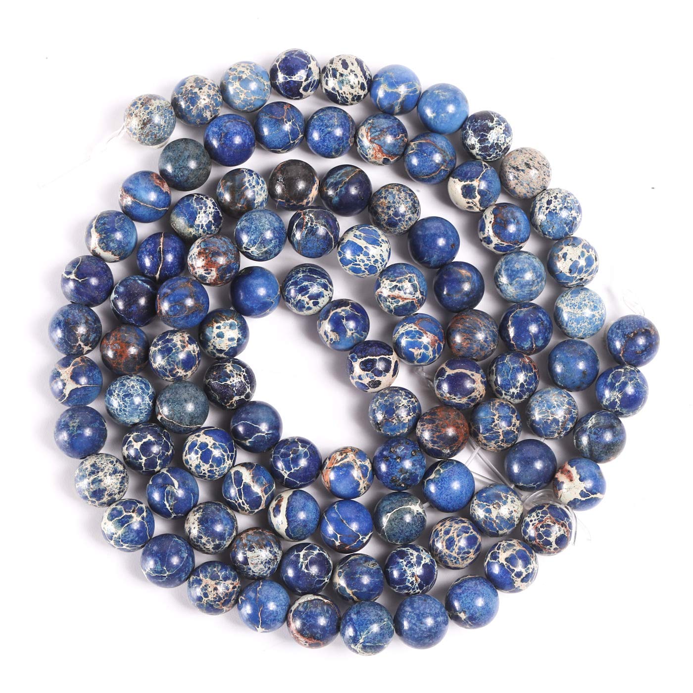 MGIENatural Stone Loose Round Smooth Semi-Precious Blue Imperial Sea Sediment Jasper Gemstone Beads for DIY Jewelry Making Full Strand 8mm 15.5" (Approx 45pcs)