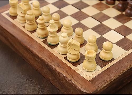 Miniatura 4 de RoyalChessMall-Juego de ajedrez magnético con incrustaciones de madera de palisandro dorado de 5 pulgadas con tablero plegable