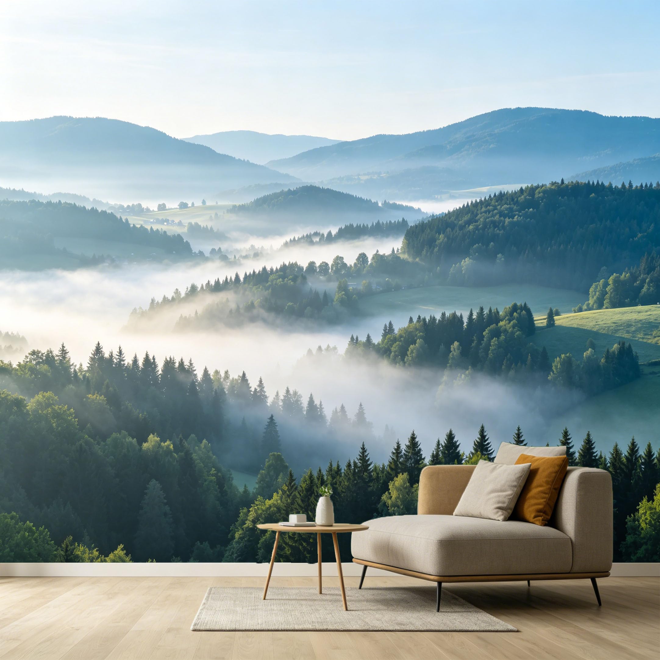Custom Size Wall Murals Misty Forest Landscape Mountain Lake View Morning Fog Nature Scenery SelfAdhesive Wall Fabric Removable Large Wallpaper for Photo Living Room