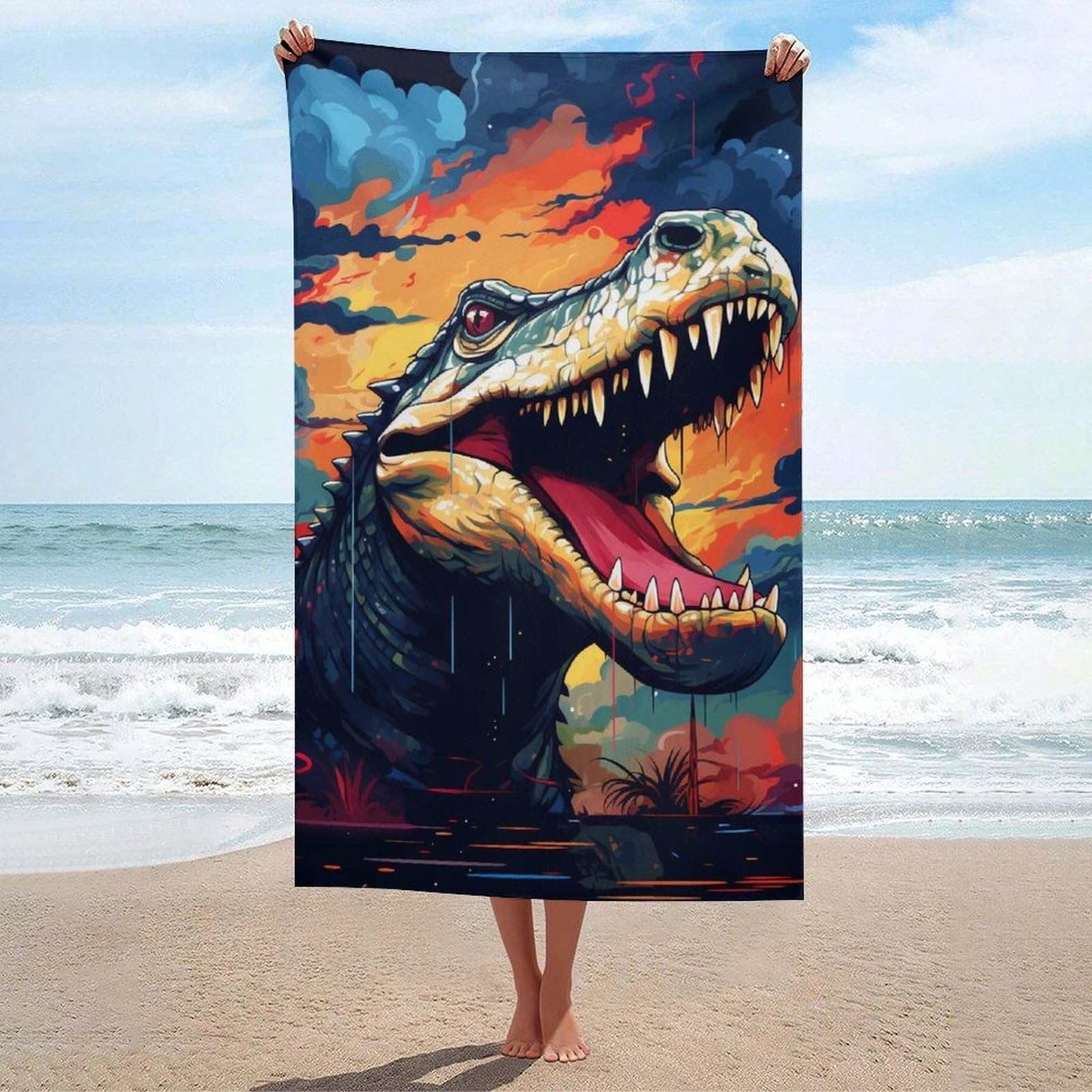 Serviette de bain T-Rex idéale pour camping, douche et salle de bain
