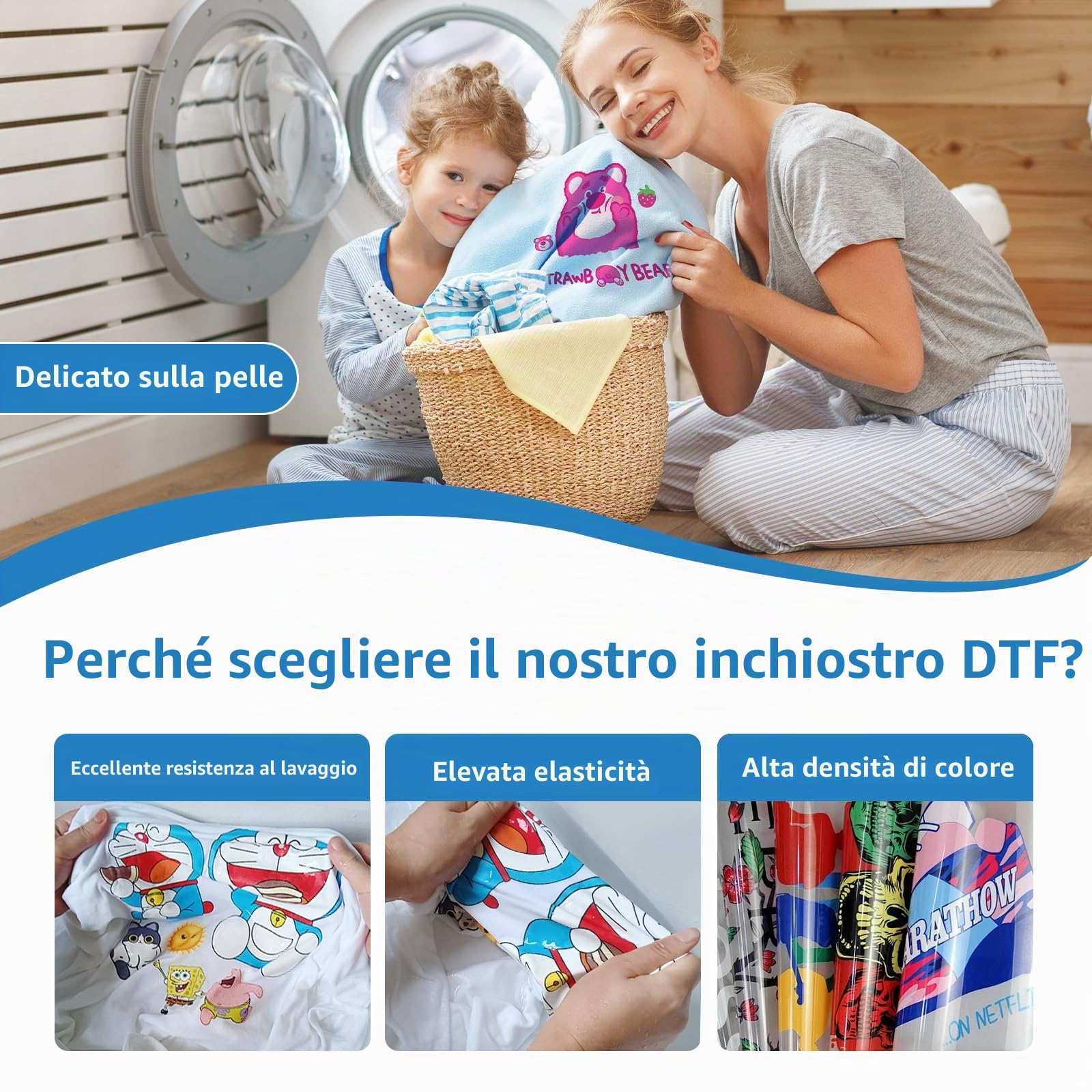 DTF Inchiostro 5x250ml Inchiostro a pigmenti premium per pellicole PET, inchiostro di ricarica per trasferimento termico per tutte le stampanti DTF con testine di stampa come DX5 DX7 5113