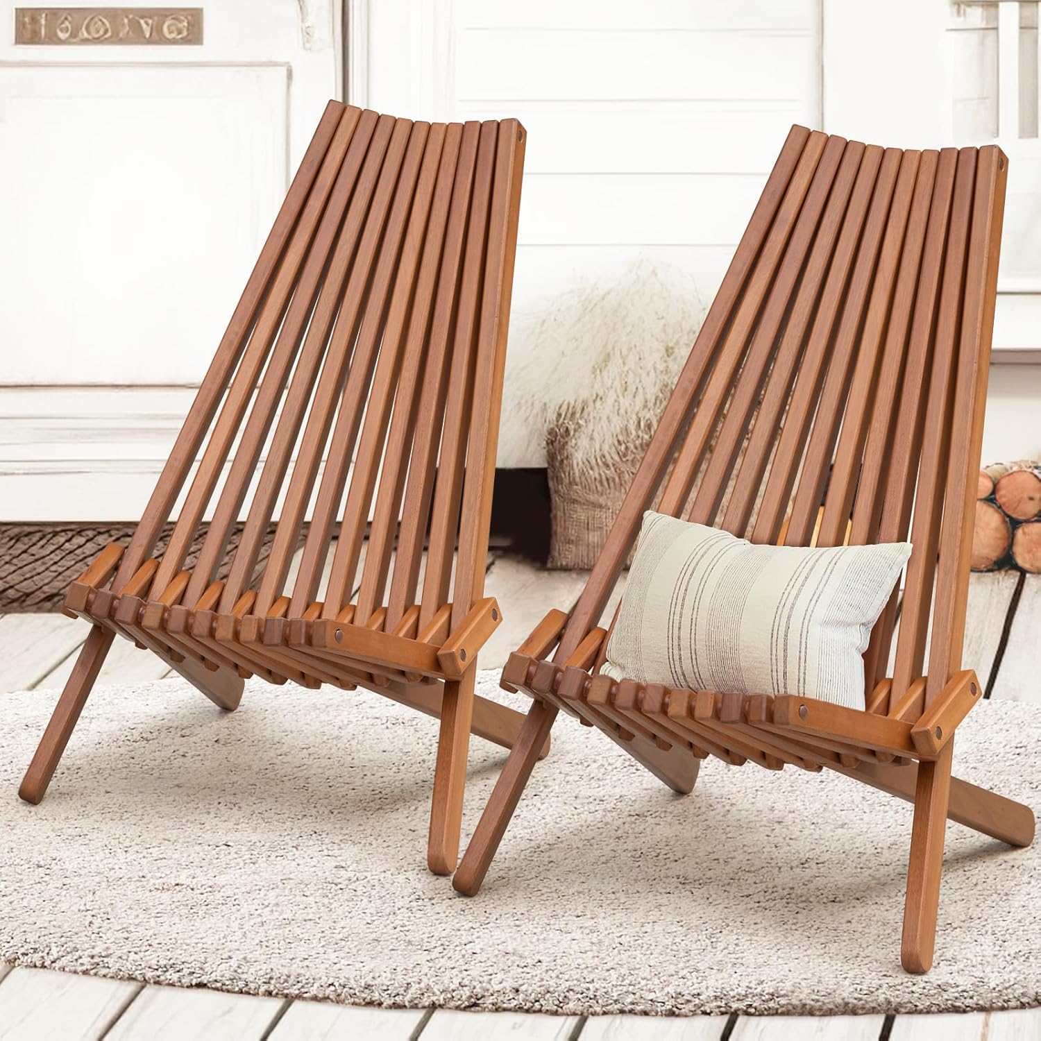 IDZO Elina FSC Eucalyptus Tamarack Chairs, 22.5x31.5x36 in, Weatherproof Wood, Lightweight 19 lb Design, Folding High-Backrest, Natural Finish – Ideal for Patio Furniture Set or Outdoor Furniture