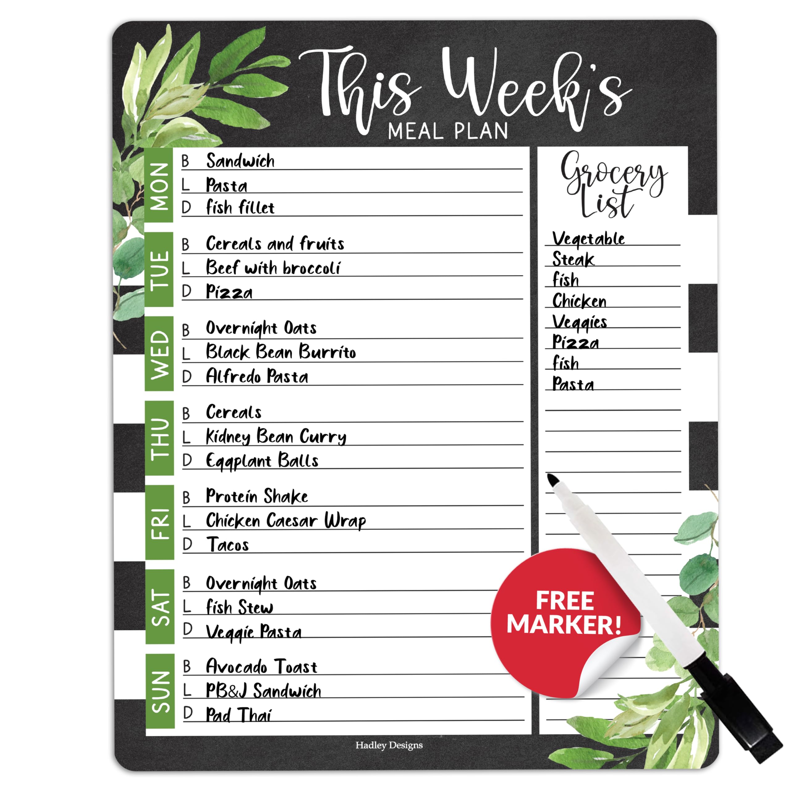 Hadley Designs Farmhouse Weekly Dinner Menu Board For Kitchen-Magnetic Meal Planner For Refrigerator, Weekly Dry Erase Board