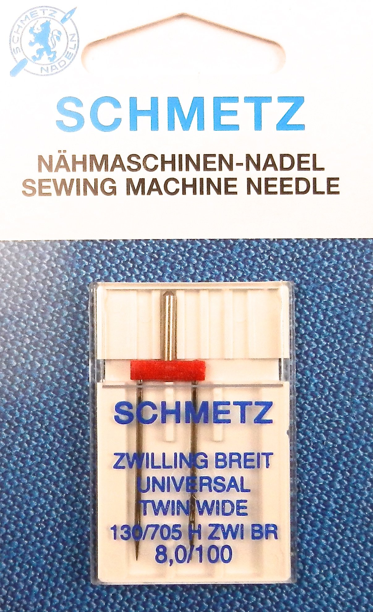 Schmetz Universal Twin Needle (Extra Wide) Flat Shank, Size 8.0/100
