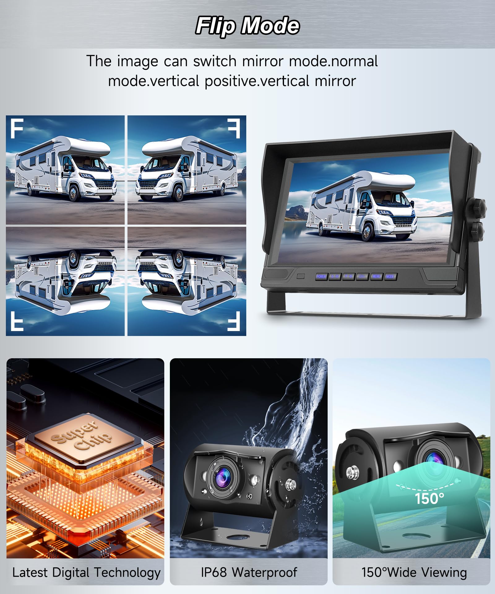 VECHTEL Câble pour caméra de recul 4 avec écran IPS 9 Pouces,Aide au stationnement,caméra de recul 1080p avec 18 LED,Vision Nocturne/étanchéité IP68 pour SUV,Enregistrement vidéo en Boucle,12–24 V