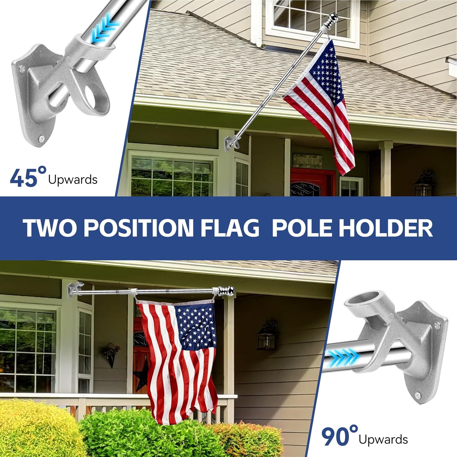 American Flag with Pole for House Outside, Including 5Ft Heavy Duty Flag Aluminum Poles Kit and 100% Polyester 3x5 ft US Flag, No Tangle Spinning Pole and Multi-Position Flag Pole Bracket