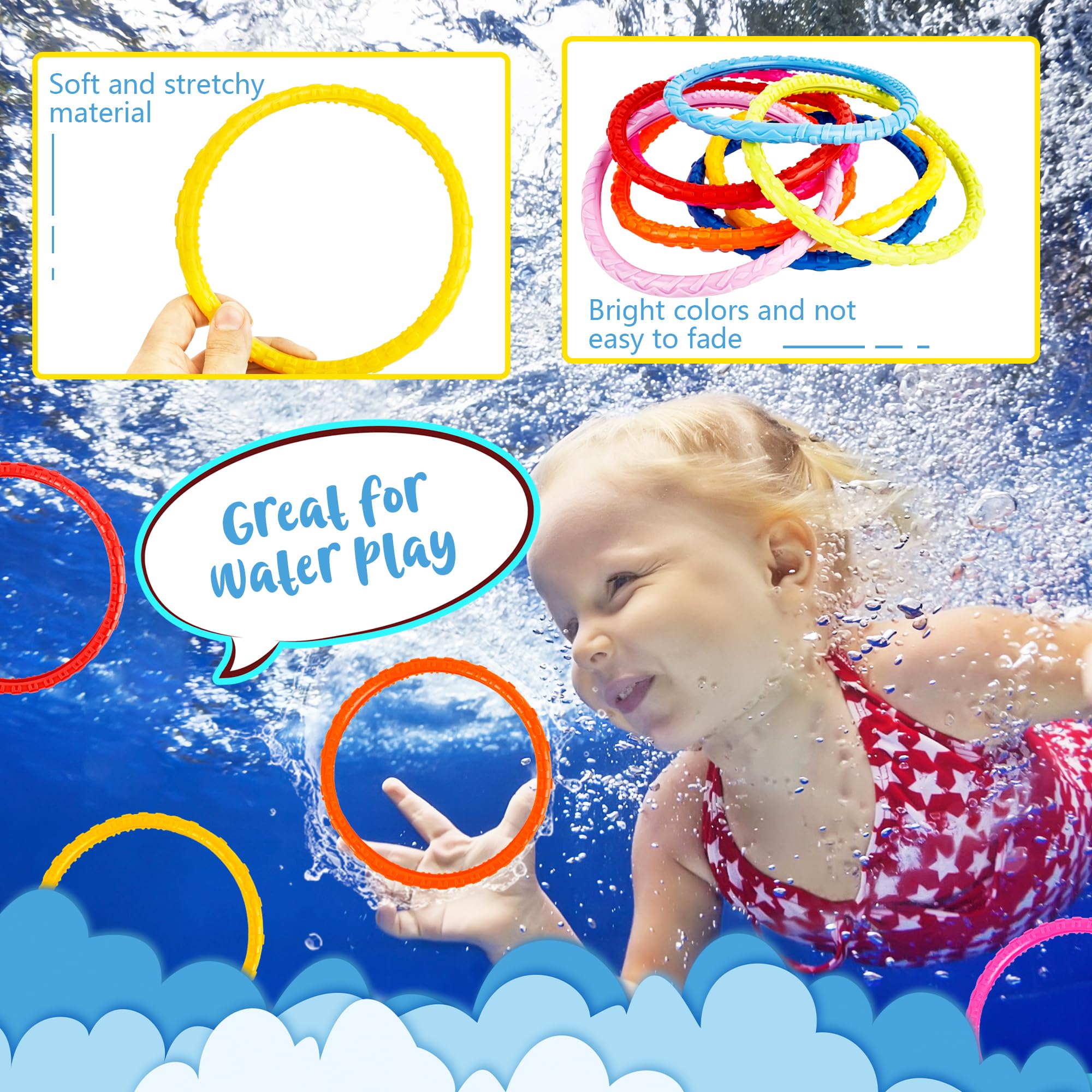 DERAYEE 8 Anneaux De Plongée – 4 Couleurs, 2 Par Couleur – Pour Enfants, Apprentissage Aquatique, Piscine Et Mer