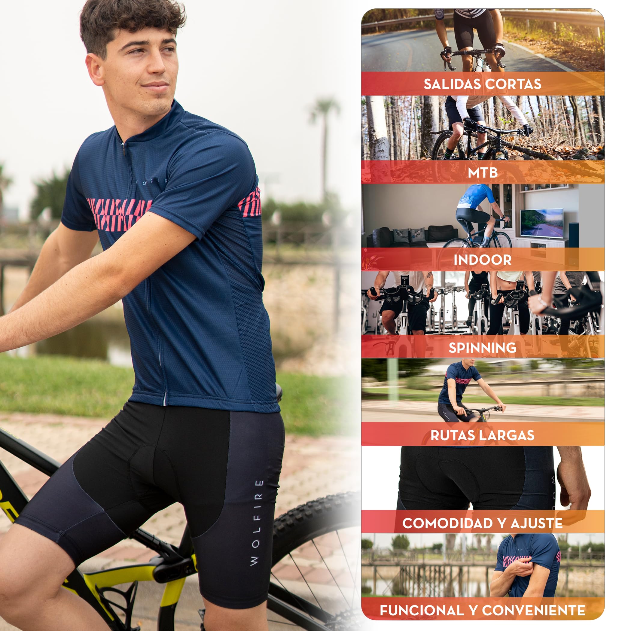 WOLFIRE Ropa Ciclismo Hombre con Gel Pad Bib Acolchado, Maillot y Culot MTB para Verano