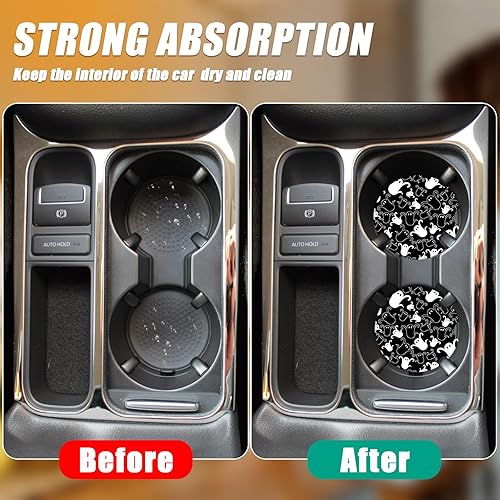 Miniatura 4 de Posavasos de Halloween para automóvil, absorbentes de bebidas, portavasos para tu automóvil con agarre en la punta de los dedos, accesorios de