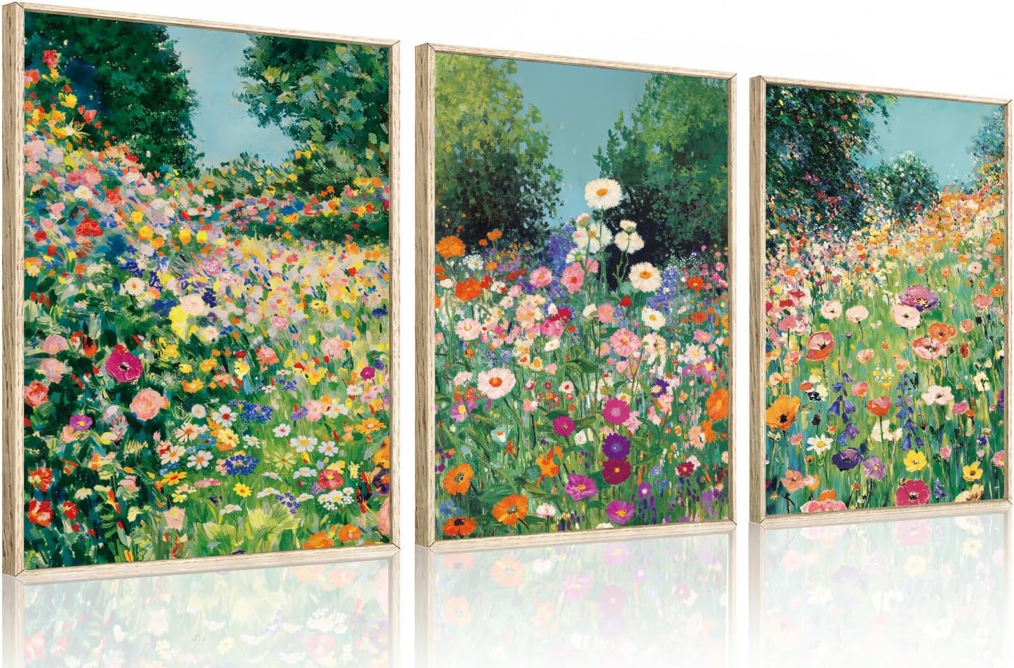 ANHUIB Framed Wildflower Canvas Wall Art Set Colourful Floral Prints Nature Flower Field Wall Painting Meadow Flower Field Artwork Ready to Hang Botanical Wall Decor for Living Room Bedroom 30×40cm