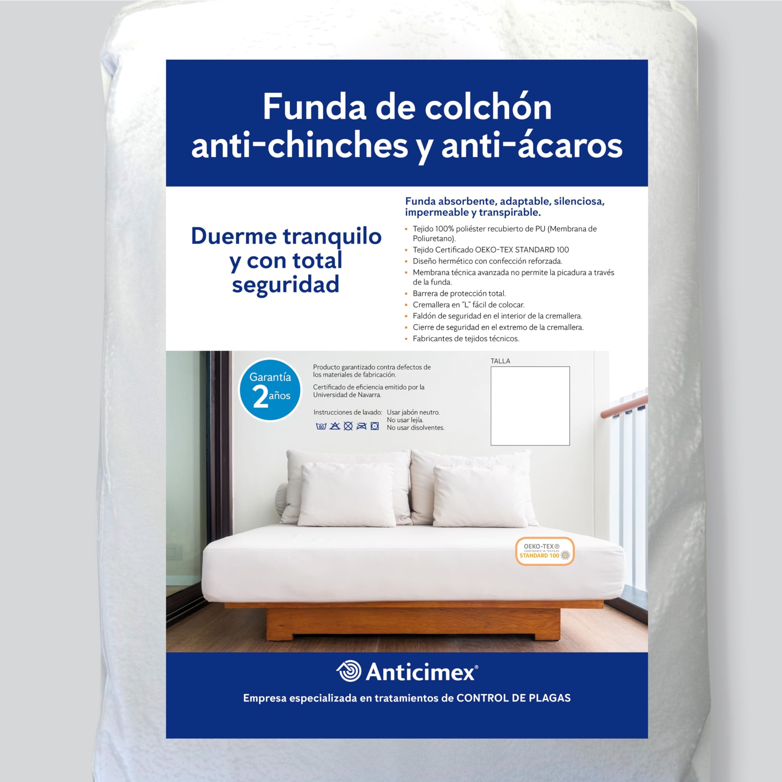 ANTICIMEX Funda Antichinches 150x190cm Funda Colchon Impermeable con Cremallera Antiacaros | Diferentes Medidas | Protector Cama 100% Poliéster | Cierre de Seguridad (150x190x25 cm)