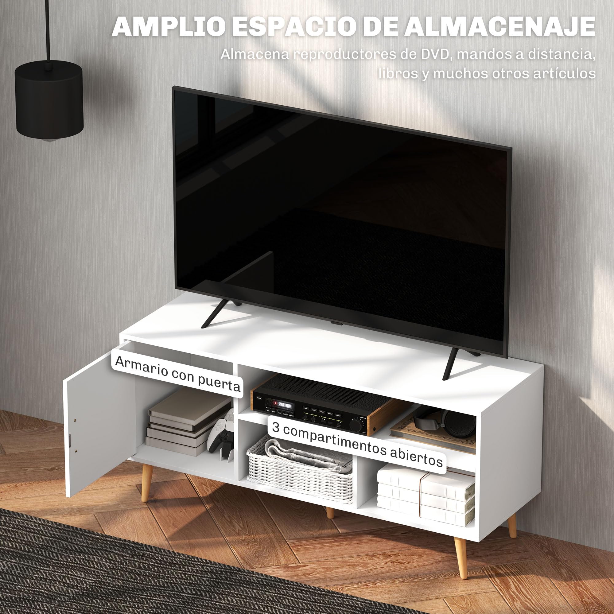 HOMCOM Mueble de TV para Televisores de hasta 60" 120x40x55 cm Blanco