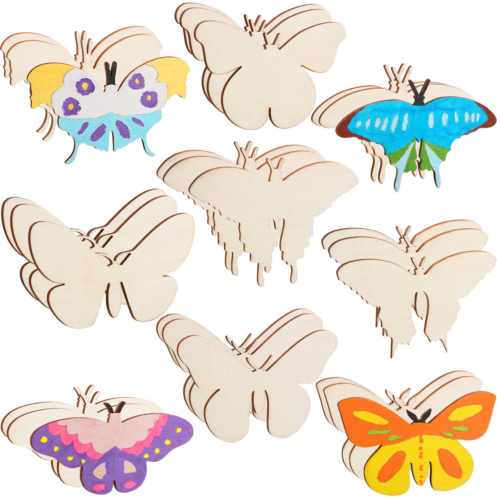 Butterfly Unfinished Wooden Blank Butterfly Shaped Slices Cutouts for Birthday DIY Painting Tags Wedding Home Decorations (27 Pieces)