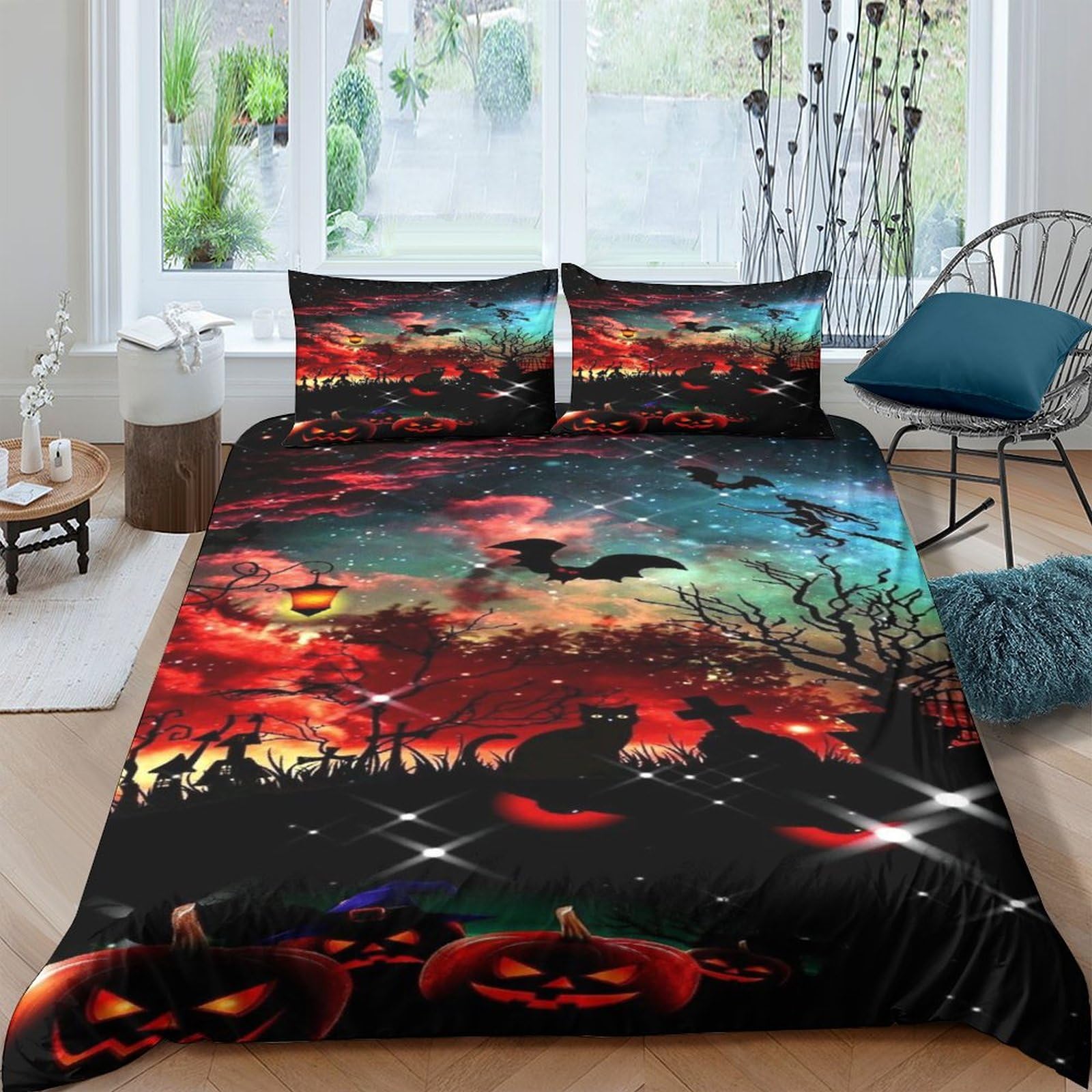 Couette gothique 3D citrouille lanterne 220x240cm pour literie enfant et ado