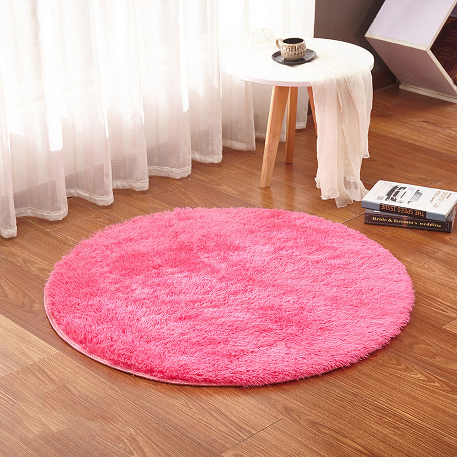 Tapis de salon confortable rond rose lavable déco maison