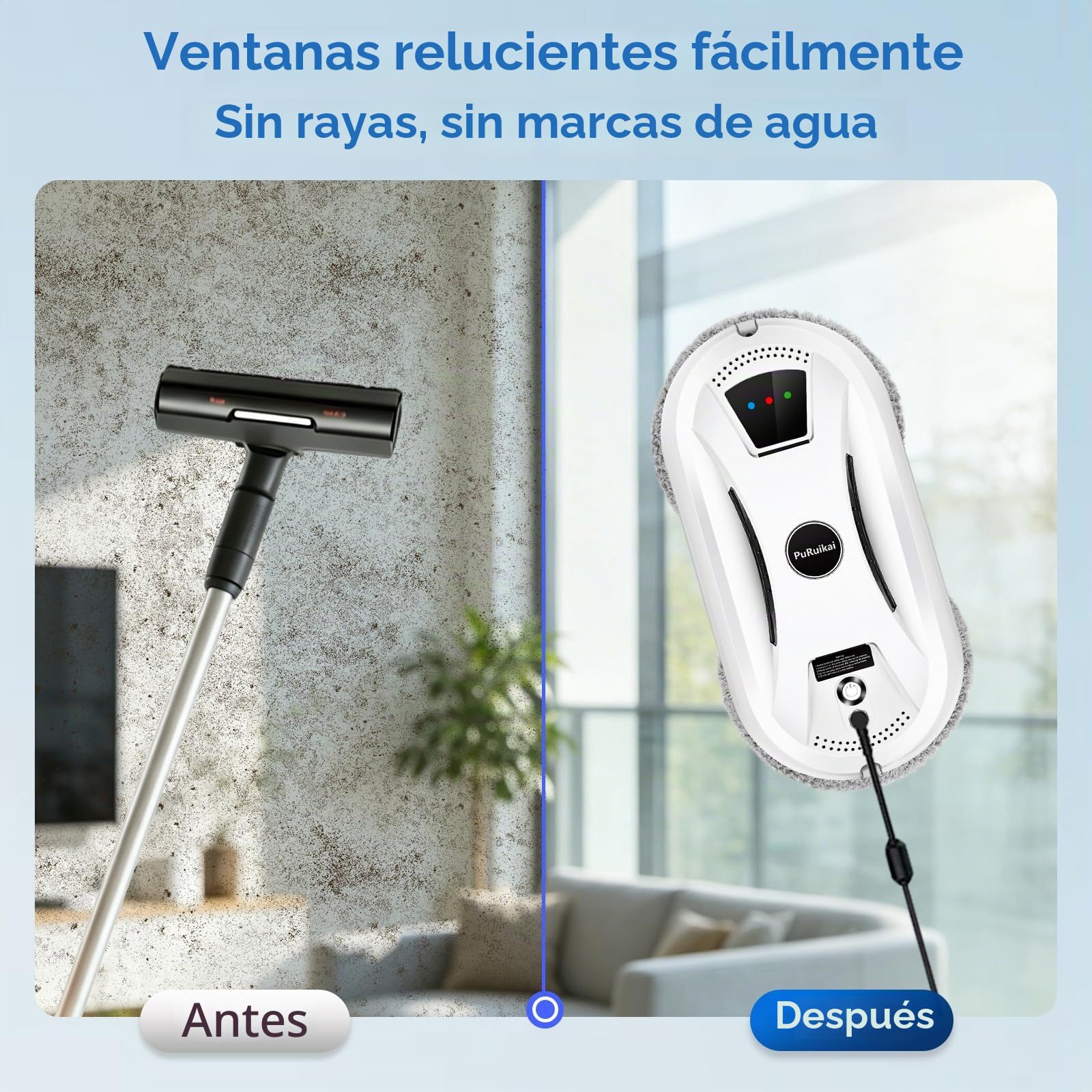 PRK-N361 - Robot de lavado de cristal con mando a distancia, 10 paños de limpieza, cuerda de seguridad y botella rociadora | Con control remoto, 10 paños de limpieza, cuerda de seguridad, botella de spray