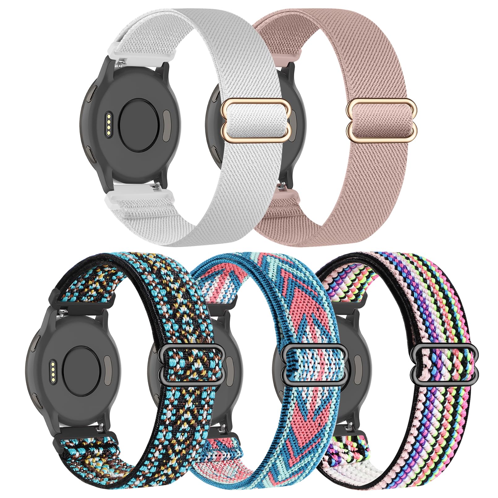 5 Pack Stretchy Nylon Watch Bands Compatible with Garmin Venu 3S/4 41mm/2S/Forerunner 265S 42mm,18mm Soft Elastic Adjustable Sport Strap for Vivoactive 4S 40mm/Forerunner 255S Music Women Men