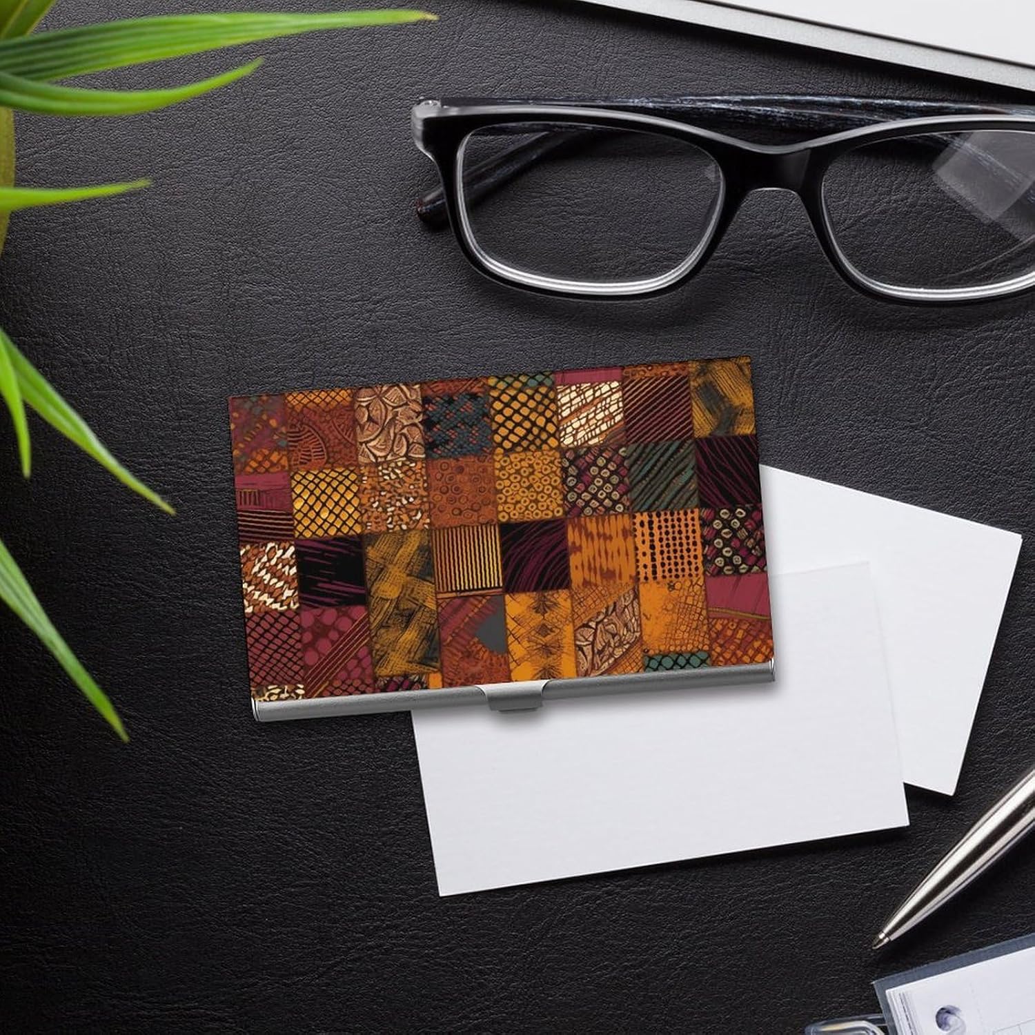 African Style Patchwork Business Card Case for Women Or Men Snaps Closed Portable Name Holder Credit Card Holder for Business Meeting Use