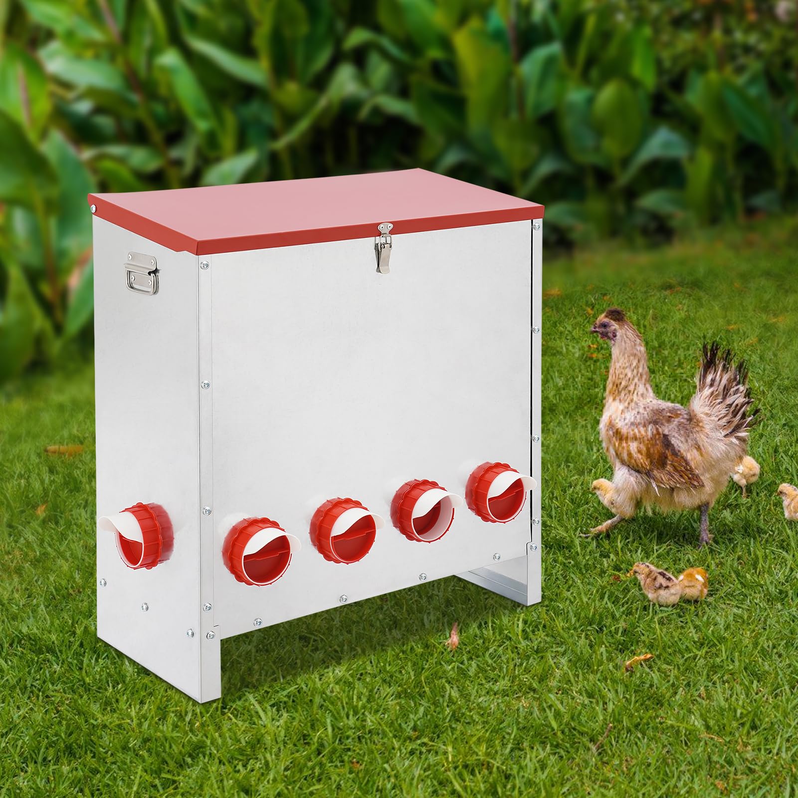 Comedero automático para pollos, 30 kg, capacidad de 30 kg, accesorio para gallinas, comedero para pollos con 10 aberturas para pollos, pavos, gansos, patos, codornices