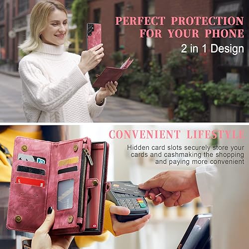 Miniatura 38 de SZHAIYU 2 in 1 Detachable for Samsung Galaxy S23 Ultra Wallet Case with Card Holder, Retro Premium Flip Leather Cover Magnetic Zipper Pocket Phone