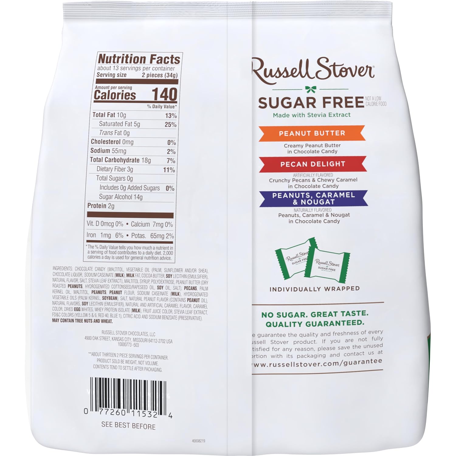 RUSSELL STOVER Sugar Free Assorted Chocolate Candy with Nuts, 15.5 oz. bag - Sugar Free Chocolate Candy