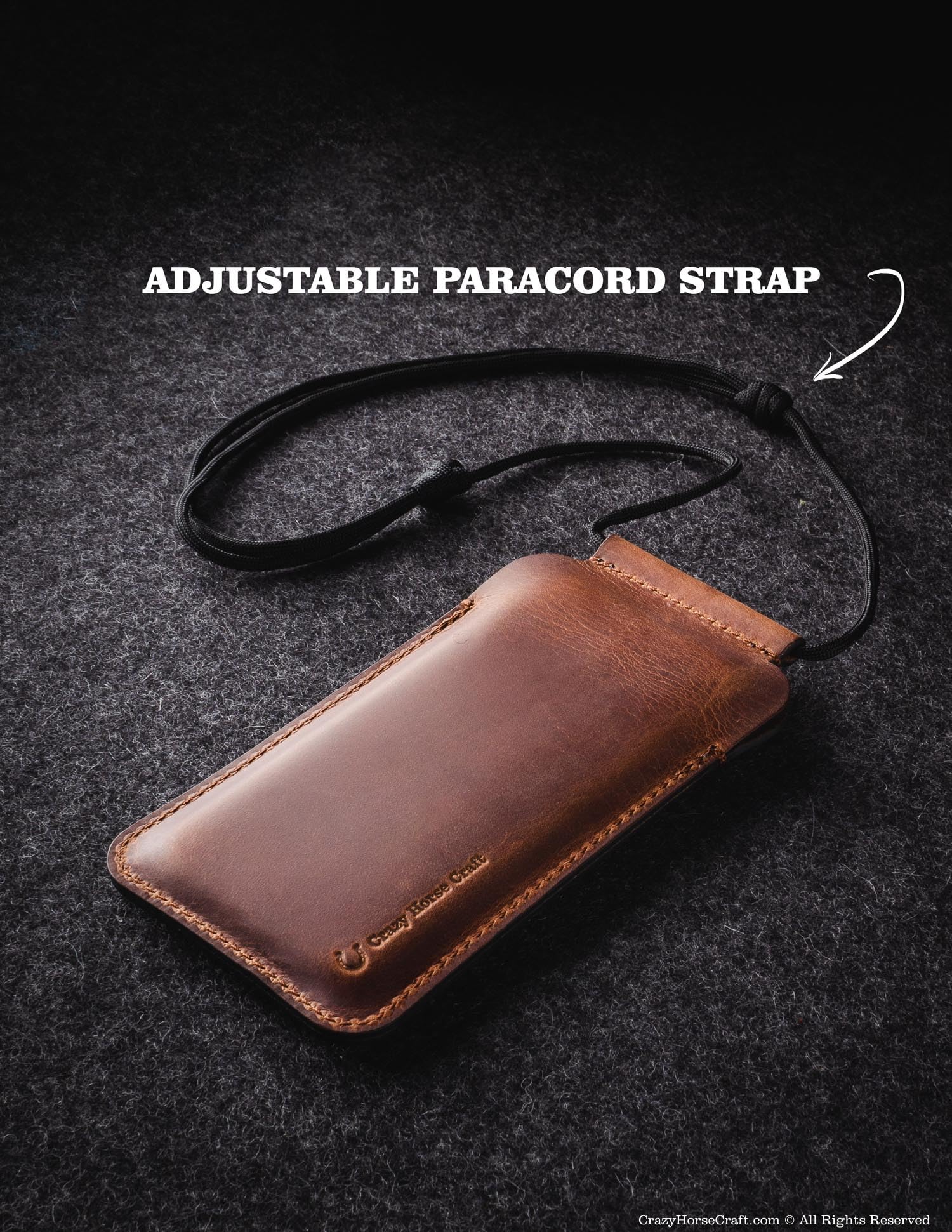 Crazy Horse Craft, Handyhülle für iPhone 16 Pro Max / 16 Plus, Classic Brown, Handytasche zum Umhängen, Leder Hülle Handy Tasche Handysocken Mobil Etui Lanyard Phone Case Sleeve Cover, Enlarged
