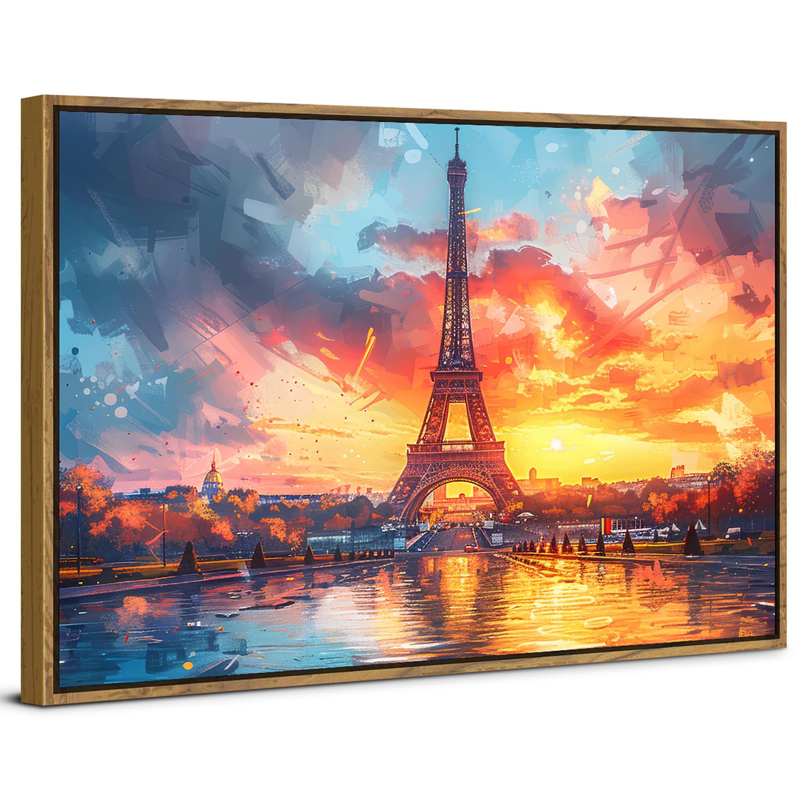 Abstract Eiffel Tower Canvas Wall Art for Living Room Vintage Paris Landscape Wall Decor Watercolor Sunset France City Street Scenic Paintings Artwork for Bedroom Office Home Decorations 40x60cm — image 1