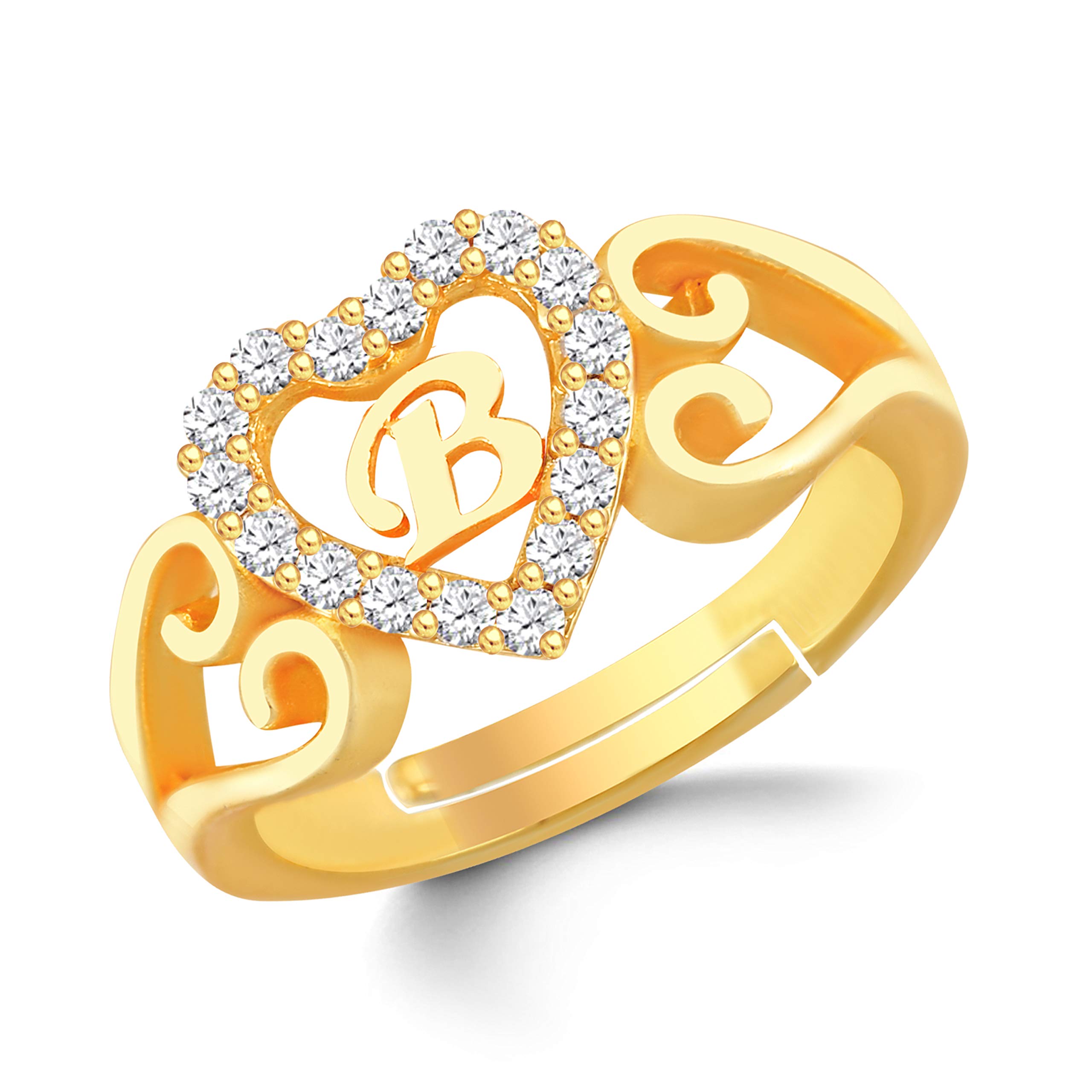 Kanak Jewels Brass Golden Letter B Ring for Men and Women