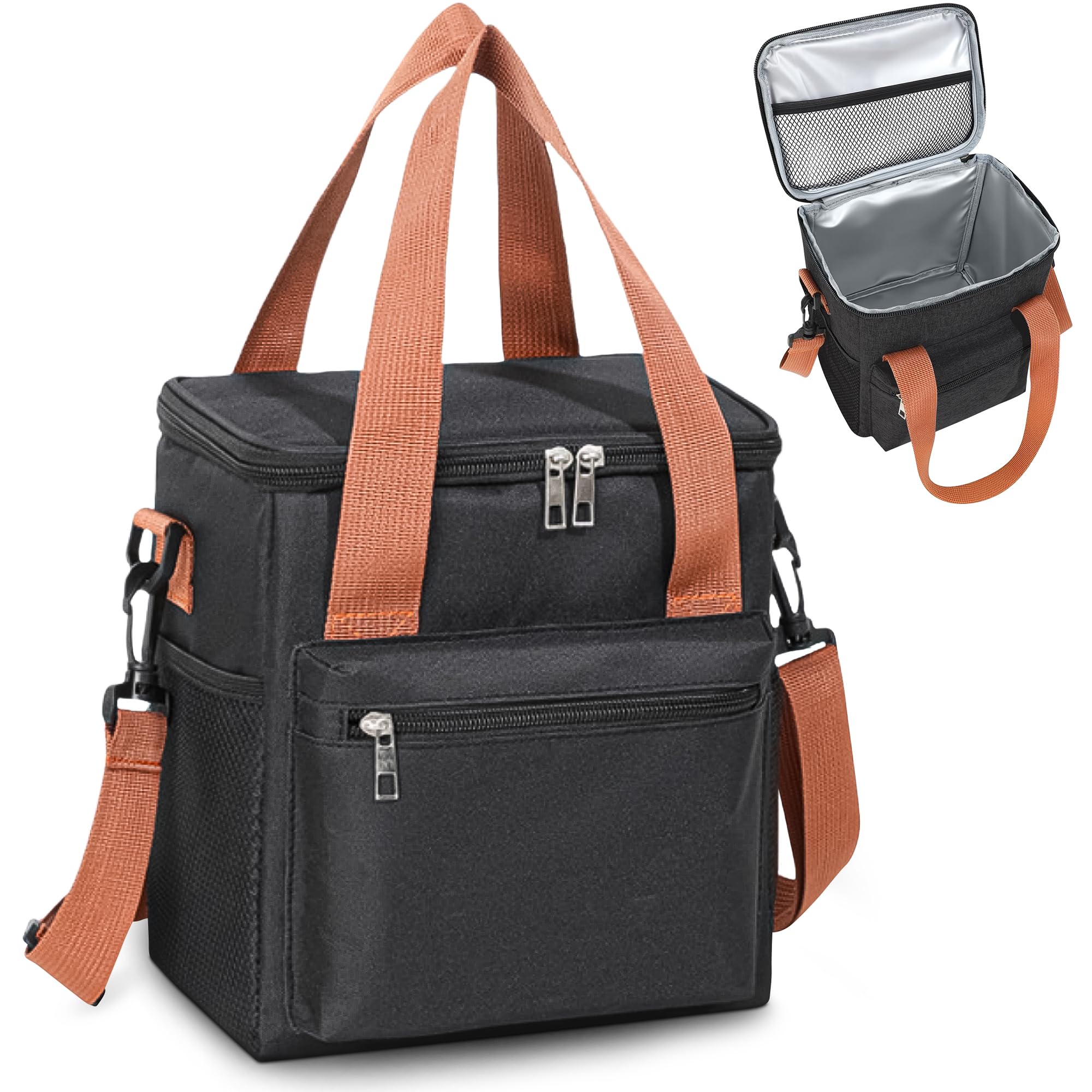 Collapsible Insulated Lunch Bag, Portable Lunch Box, Reusable Lunchbox for Women, Men with Shoulder Strap, Deep Cooling Lunch Bag for Work, Travel, Picnics. (Black)