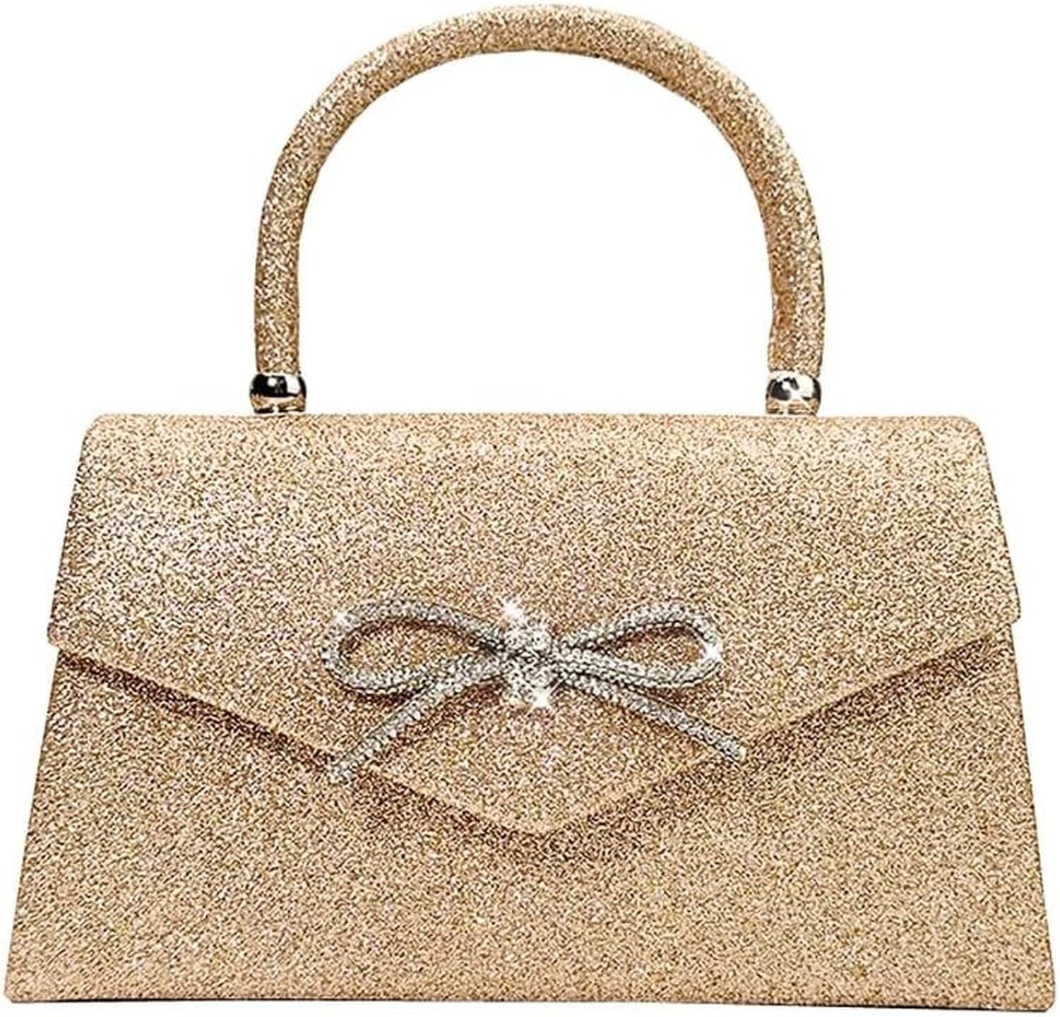 KGAIXN Womens Glitter Rhinestone Bow Clutch Handbag Sparkly Evening Purse Wedding Party Prom Cocktail Bag for, Gold