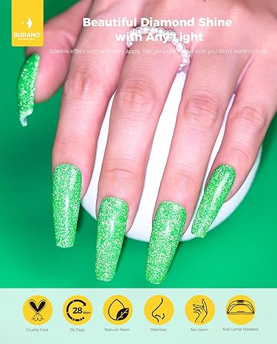 Miniatura 2 de BURANO Esmalte de uñas de gel reflectante, 0.2 fl oz, esmalte de gel reflectante con purpurina de diamante, esmalte de gel de color brillante de