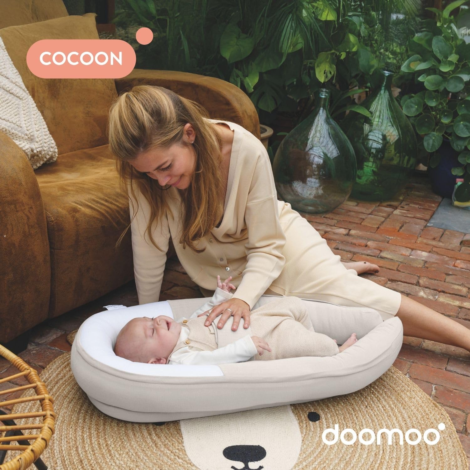 DOOMOO Cocoon Reductor para recien nacidos Tetra Jersey Sand, Evolutivo, Transpirable, 0 - 8 meses