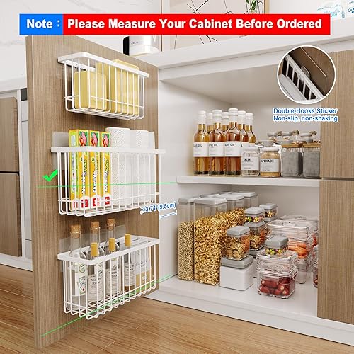 Miniatura 2 de Paquete de 3 organizadores adhesivos para puertas de gabinete, organizadores de tapa dentro del gabinete, contenedor de alimentos, organizador de