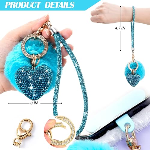 Miniatura 3 de Lindos llaveros de corazón para mujer, accesorios de llavero para mujer, llavero femenino para llaves de automóvil, mochila con pompón